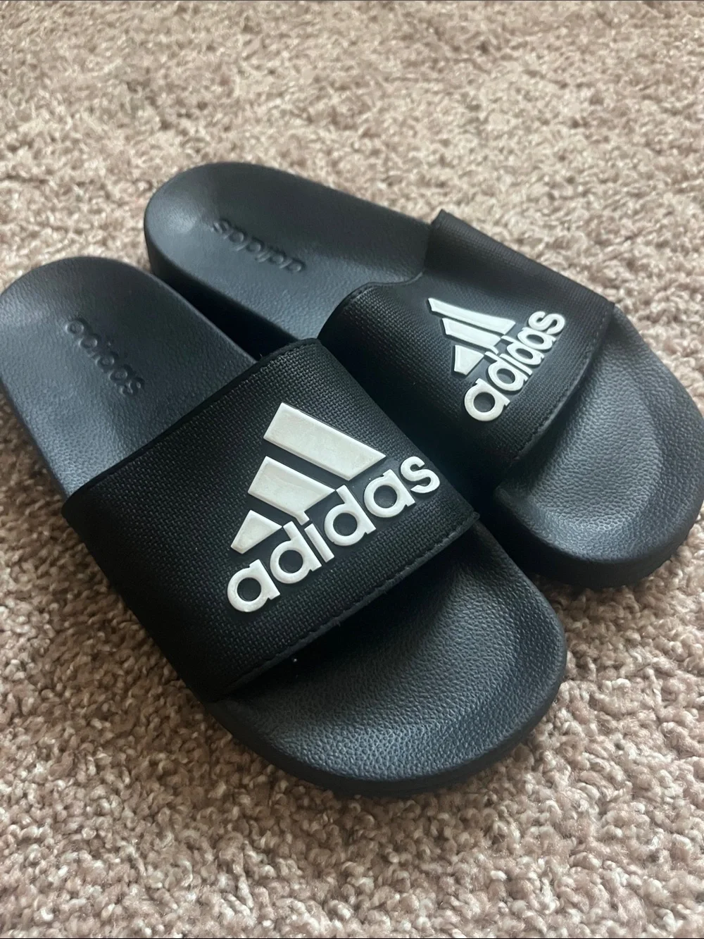 adidas Black Kids' Slide Sandals with White Logo